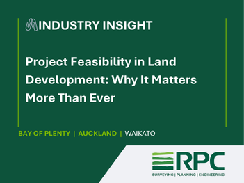 Land development feasibility analysis across Auckland, Waikato, and Bay of Plenty showing planning, environmental, and timing risk considerations.